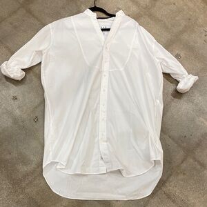 Frank & Eileen Crisp White with white bib Button Down dress